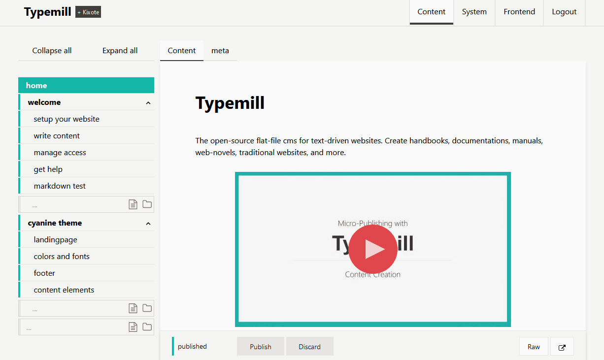 The animated gif demonstrates the interactive navigation of Typemill