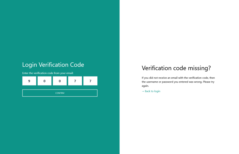 Screenshot of the verification code feature
