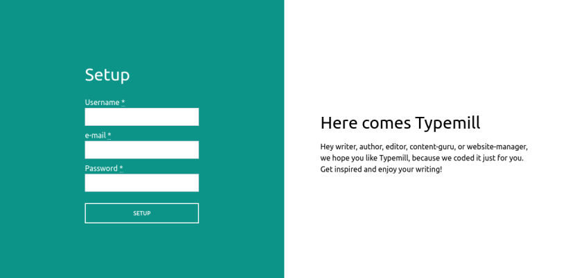 The setup screen of typemill 2.0.0