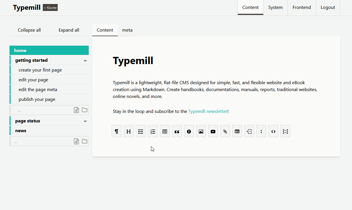 Demonstration of the interactive navigation of Typemill