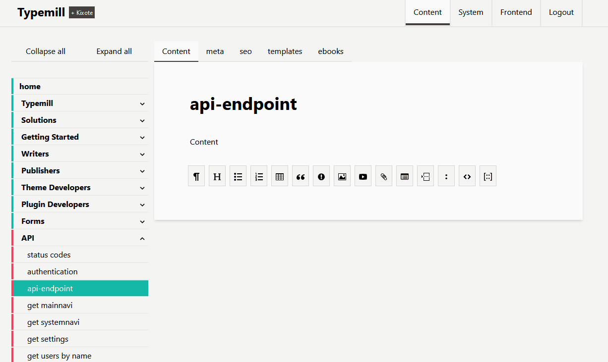 Animated gif demonstrates the template plugin of Typemill